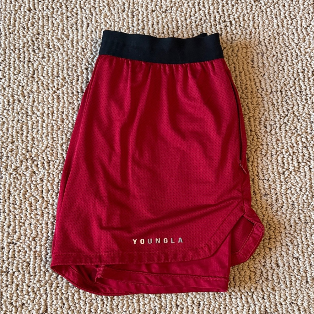 YoungLA Mens Red 5” Athletic Shorts with Liner